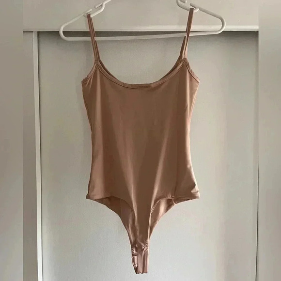 CLYQUE THE LABEL DONYA NUDE BODYSUIT TAN BEIGE THIN STRAP THONG LOW CUT-NWT - Picture 5 of 8